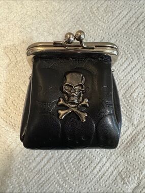 Black Skull Coin Purse with Silver Hardware